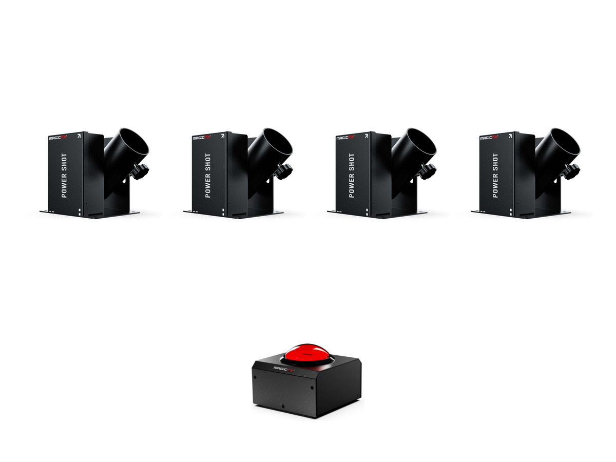 Buzzer MagicFX Red Button et 4 lanceurs de confettis MagicFX Power Shot